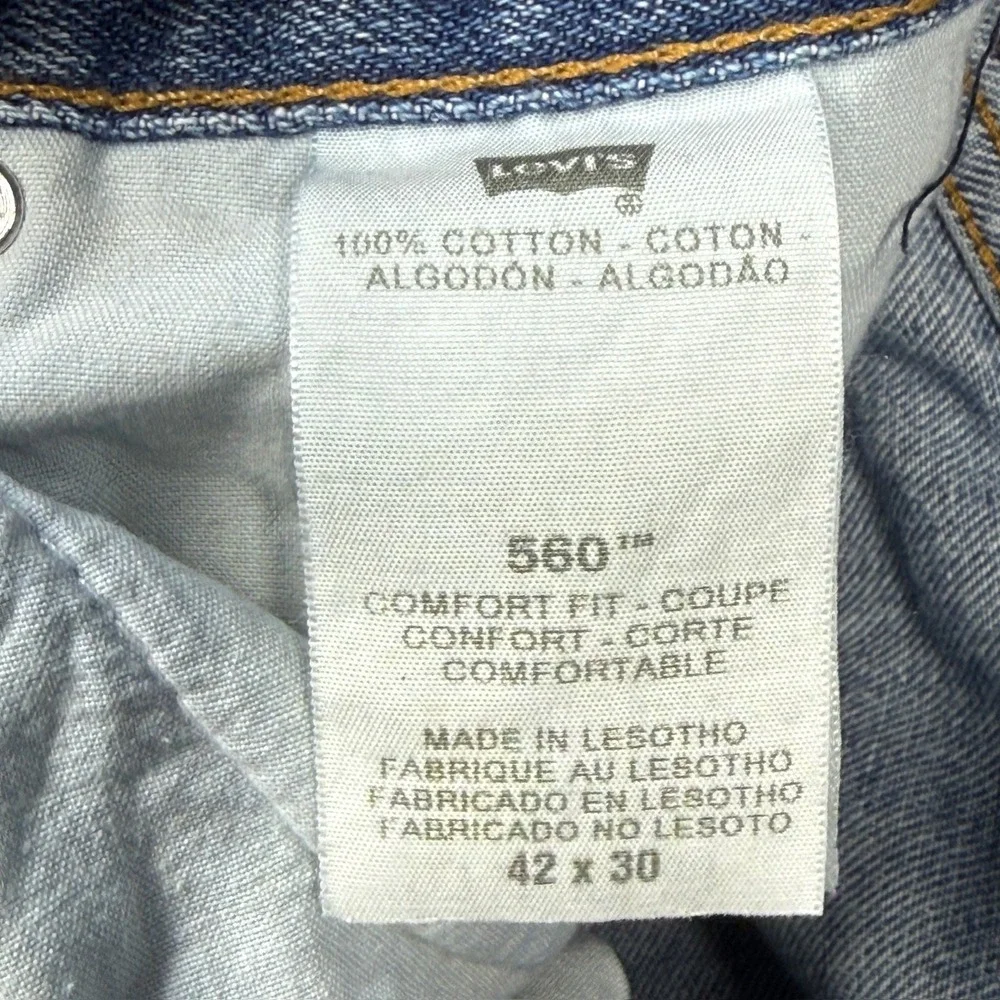 Levi's 560 Comfort Fit Jeans Mens 42x30 Blue Denim Light Wash Distressed Stained